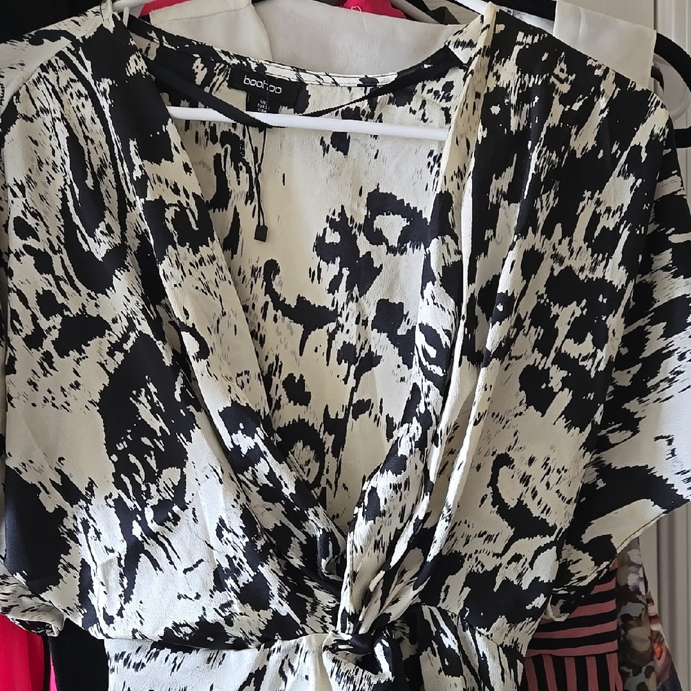 Boohoo Black and White Animal Print Dress